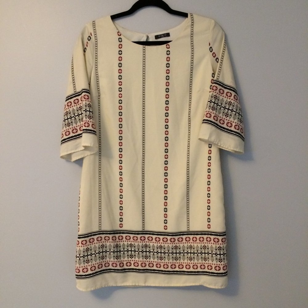 Gibiu cream, red and black sheer dress